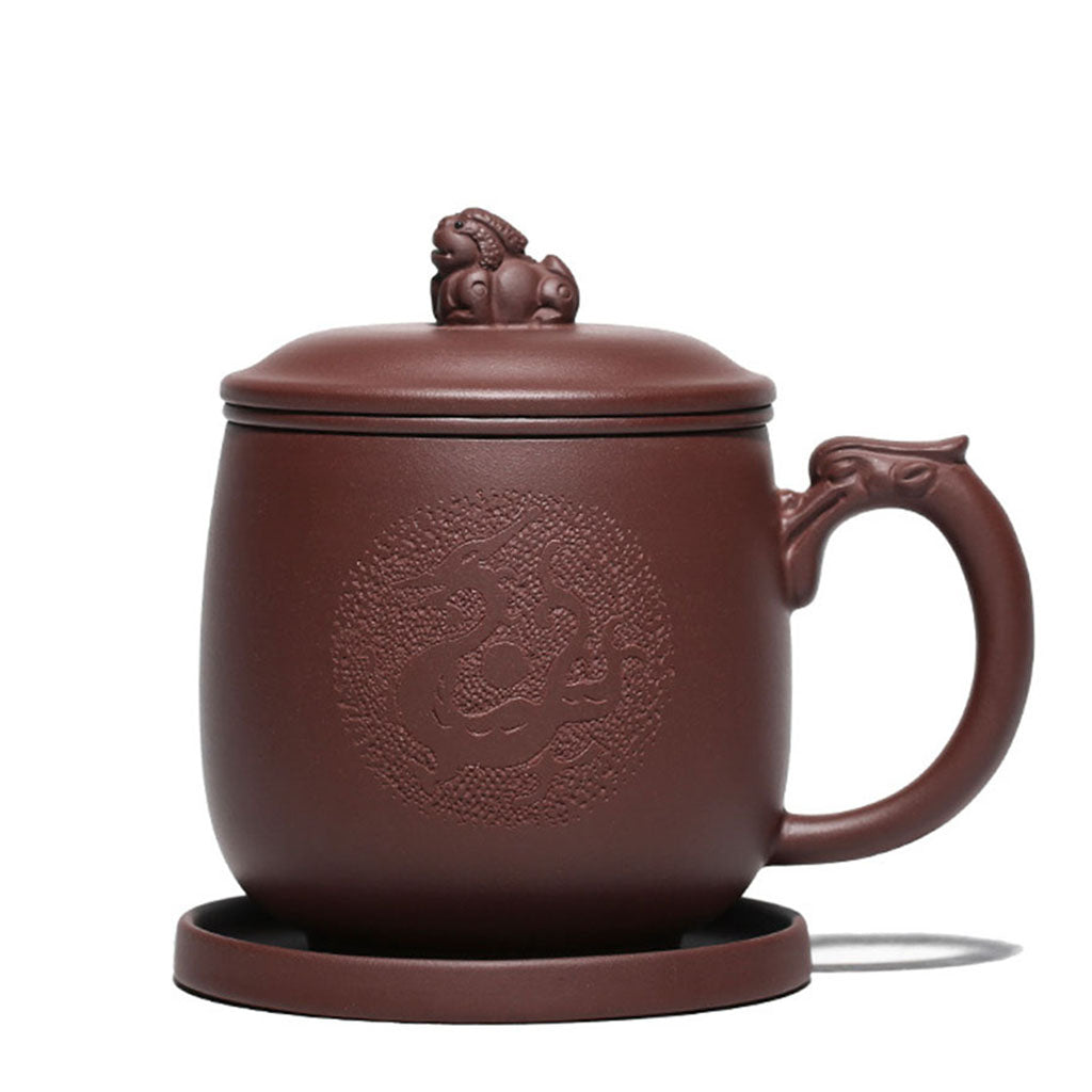 Purple Clay Dragon Tea Cup with Infuser and Pi Xiu Lid