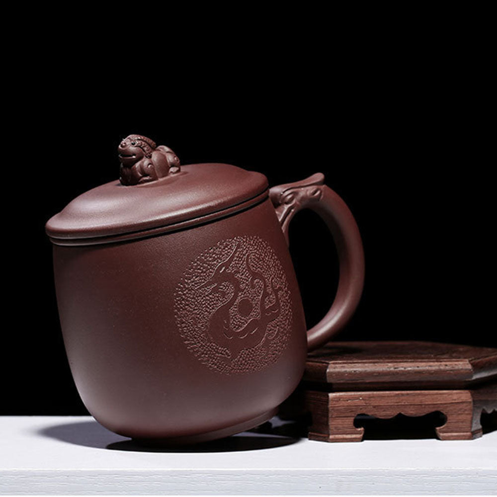 Purple Clay Dragon Tea Cup with Infuser and Pi Xiu Lid