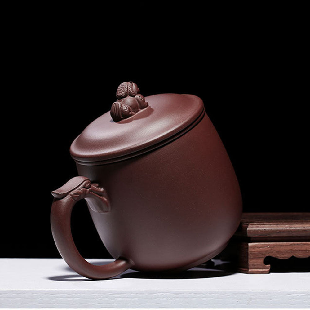 Purple Clay Dragon Tea Cup with Infuser and Pi Xiu Lid