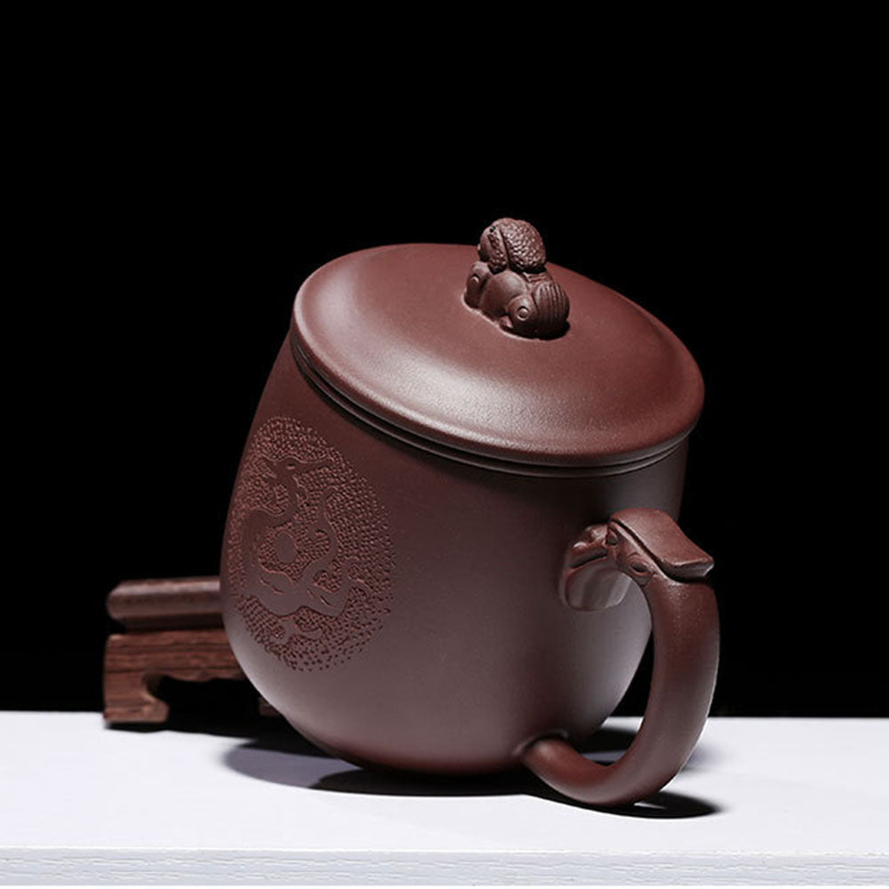 Purple Clay Dragon Tea Cup with Infuser and Pi Xiu Lid