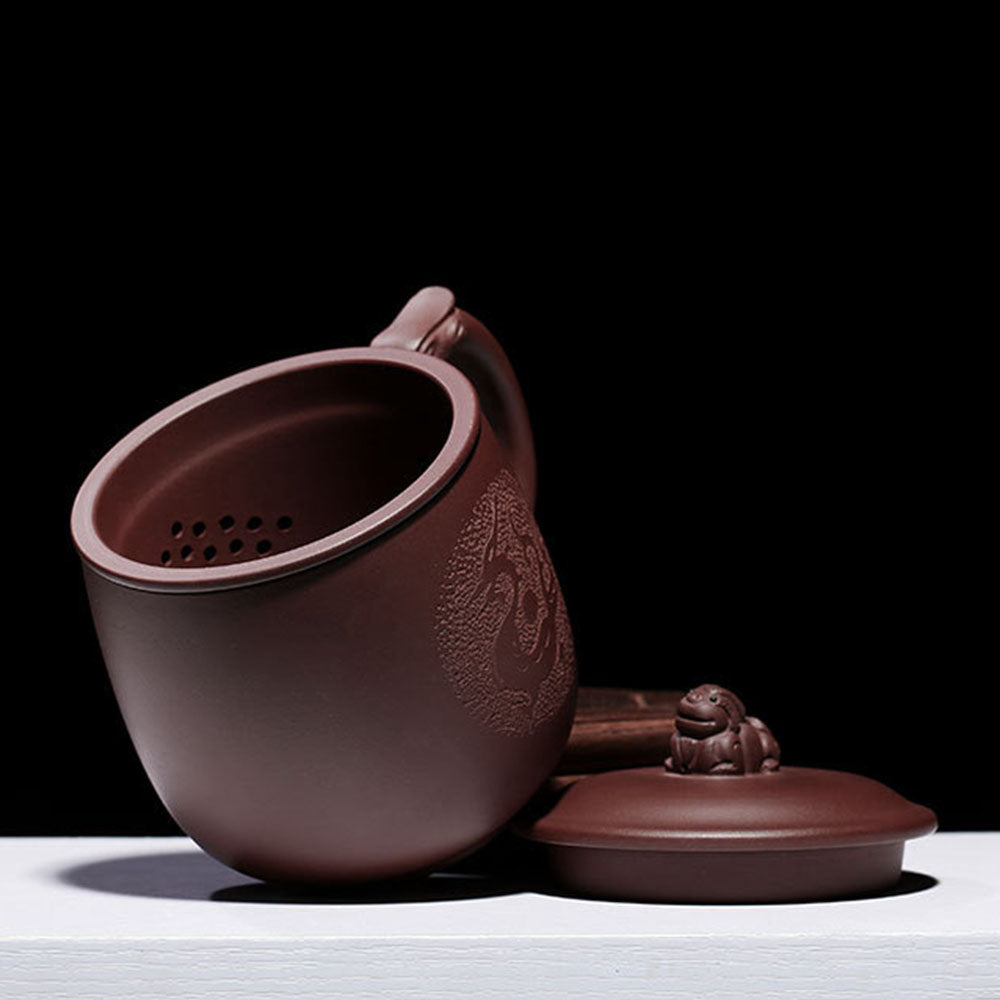 Purple Clay Dragon Tea Cup with Infuser and Pi Xiu Lid
