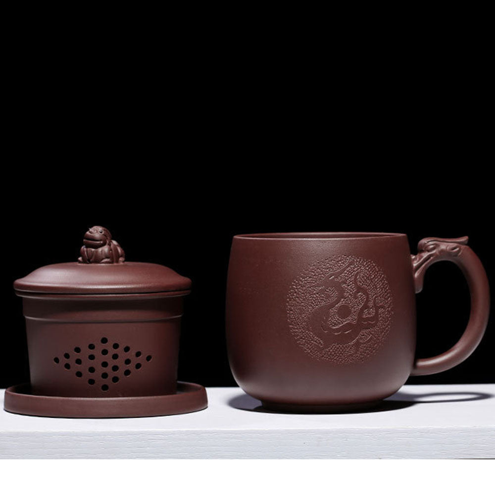 Purple Clay Dragon Tea Cup with Infuser and Pi Xiu Lid