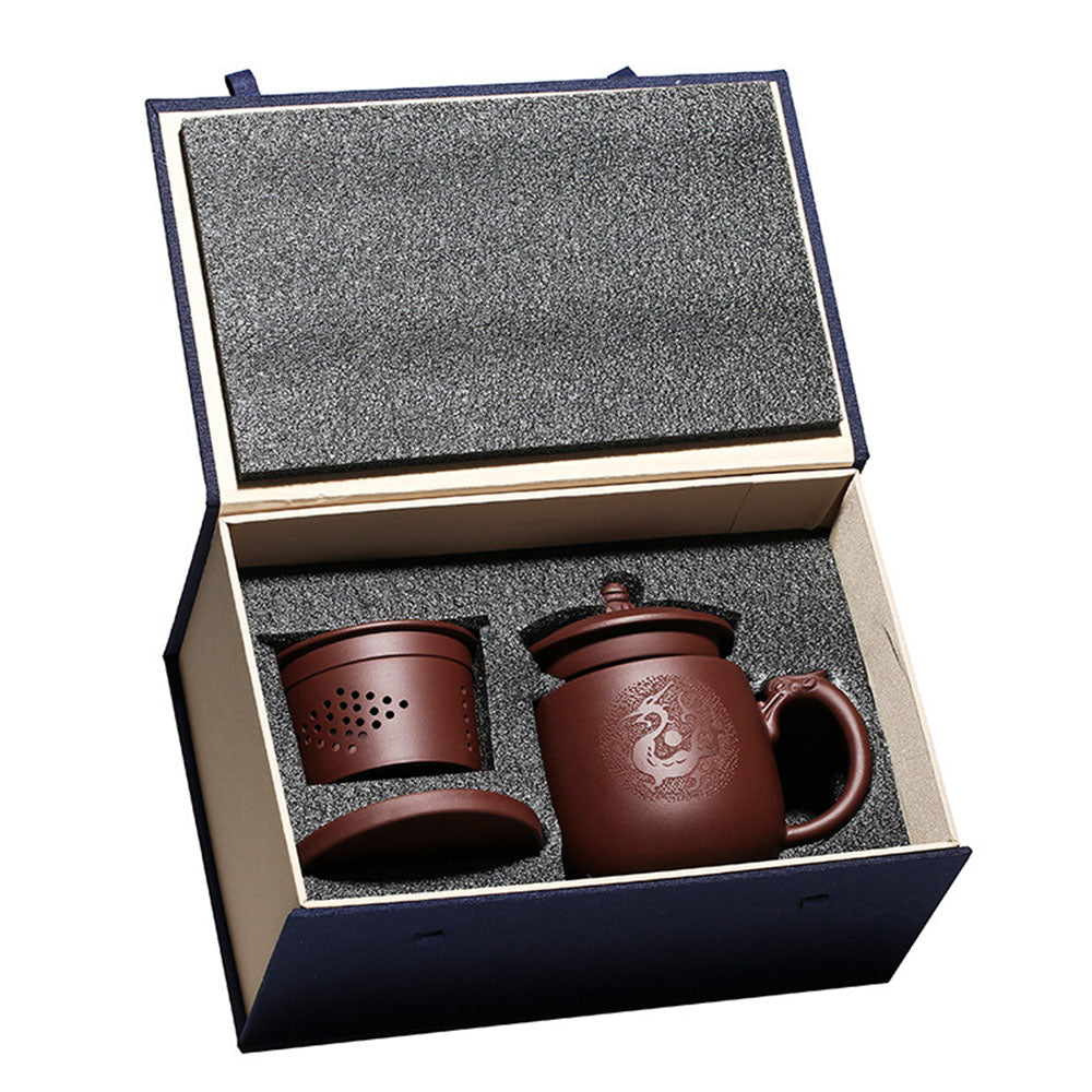 Purple Clay Dragon Tea Cup with Infuser and Pi Xiu Lid