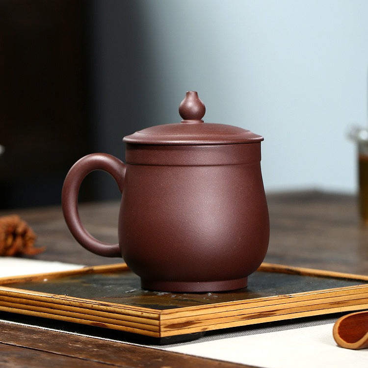 Yixing Purple Clay Peony Tea Cup with Gourd Lid