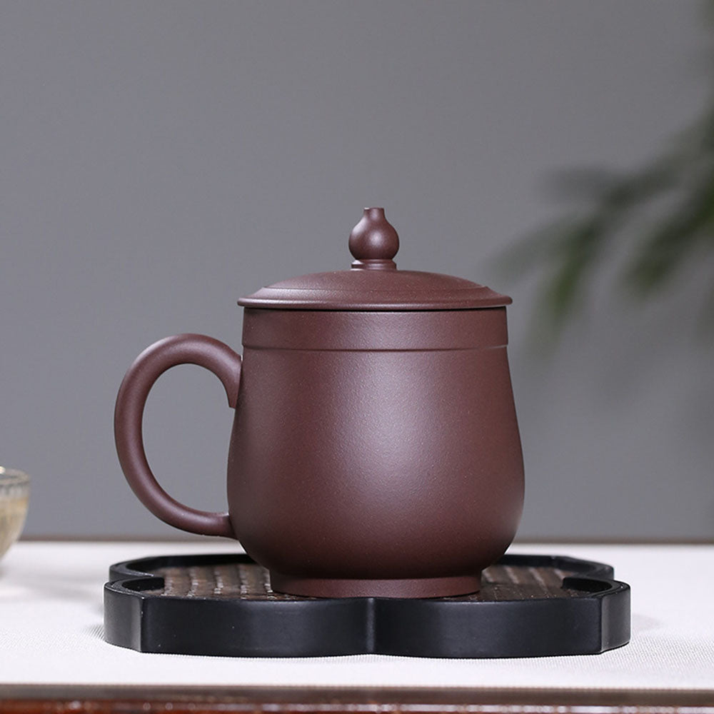 Yixing Purple Clay Peony Tea Cup with Gourd Lid