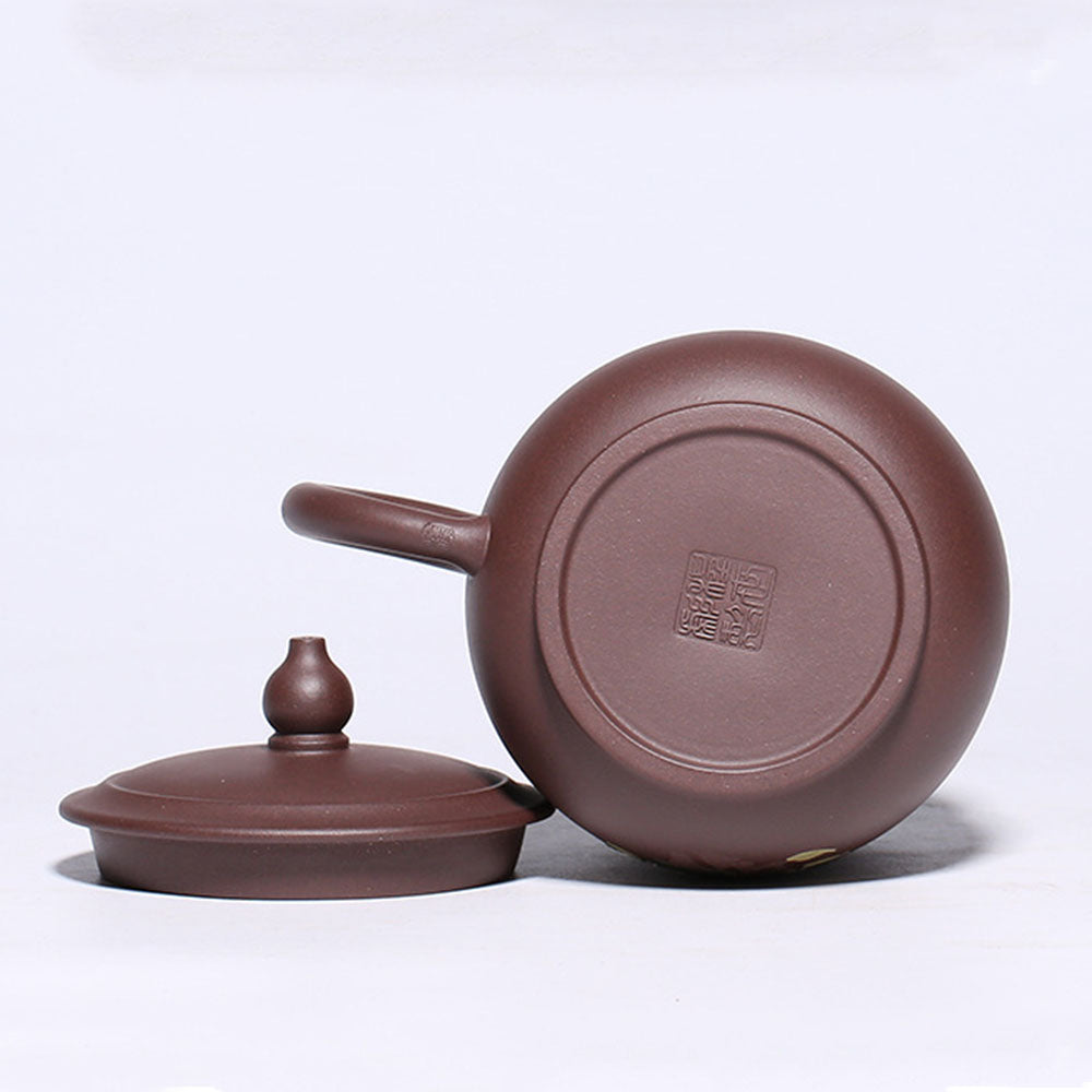 Yixing Purple Clay Peony Tea Cup with Gourd Lid