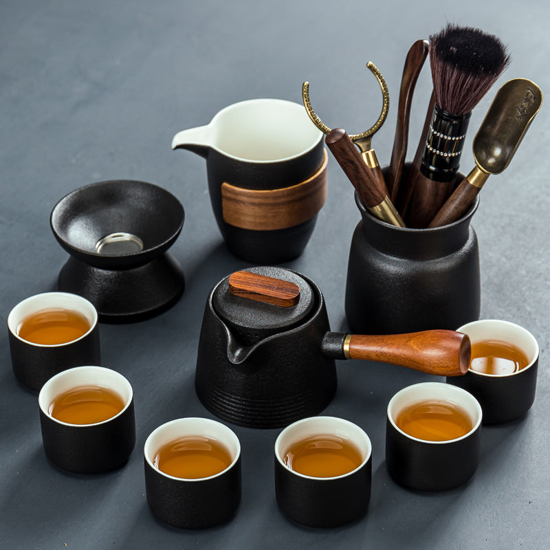 Japanese Minoyaki Kung Fu Tea Set with Teapot, Gaiwan, and Cups