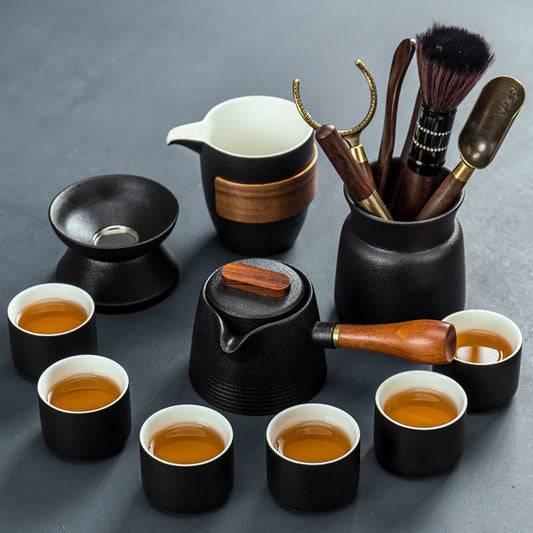 Japanese Minoyaki Kung Fu Tea Set with Teapot, Gaiwan, and Cups