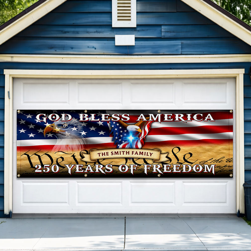 Personalized Patriotic Fence Banner - God Bless America 250 Years of Freedom Outdoor Flag