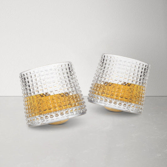 Rotatable Clear Glass Whiskey Tumbler Set