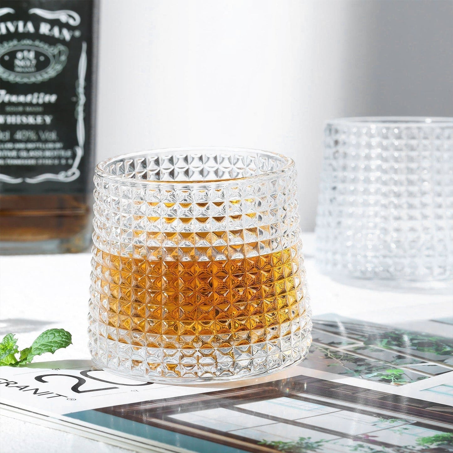 Rotatable Clear Glass Whiskey Tumbler Set