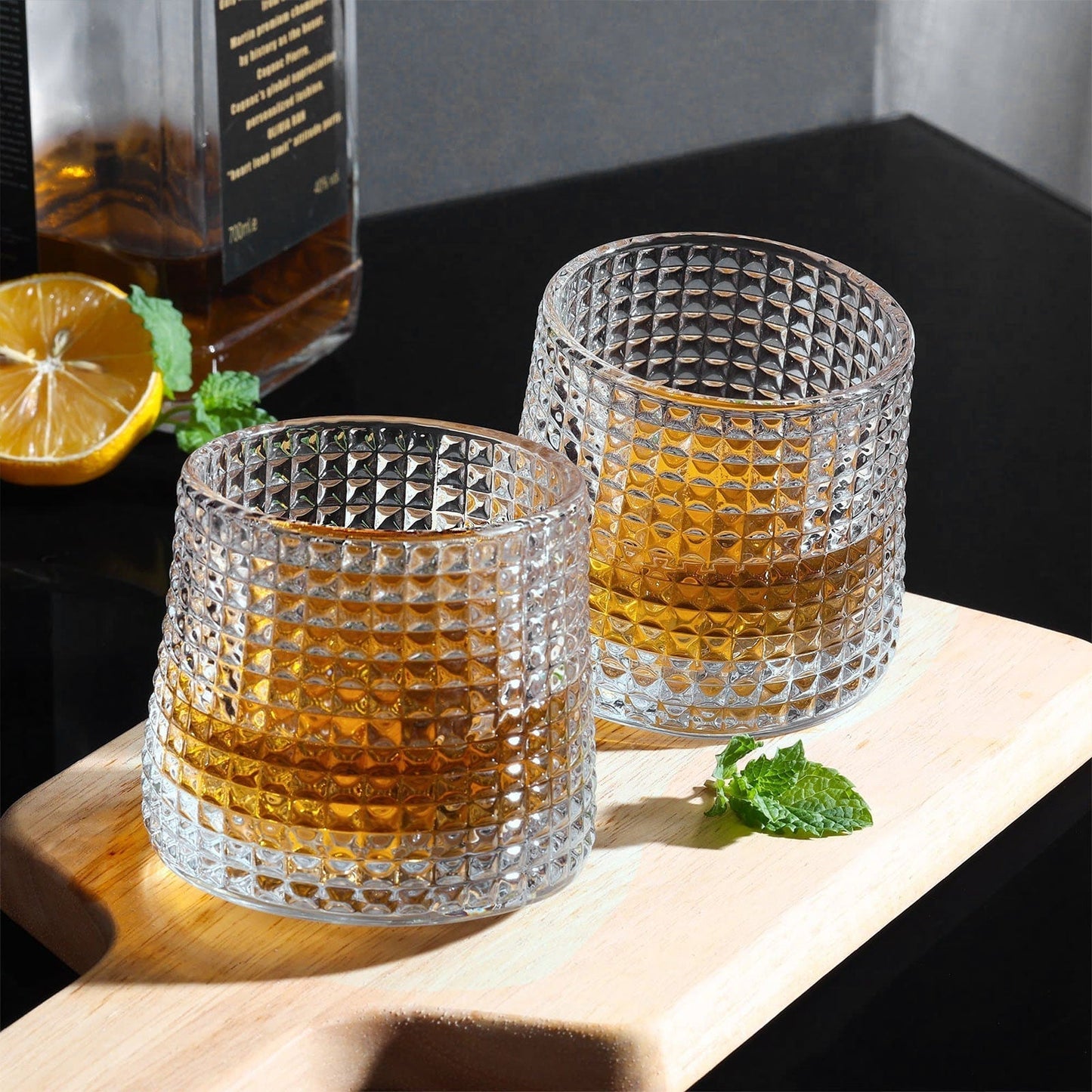 Rotatable Clear Glass Whiskey Tumbler Set
