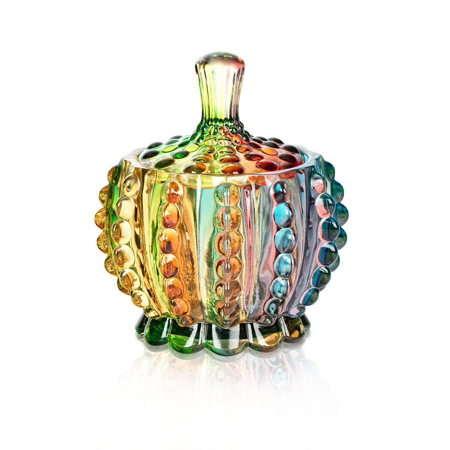 Iridescent Crystal Glass Candy Jar with Lid