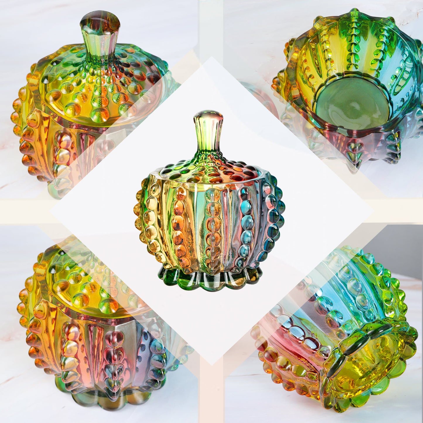 Iridescent Crystal Glass Candy Jar with Lid