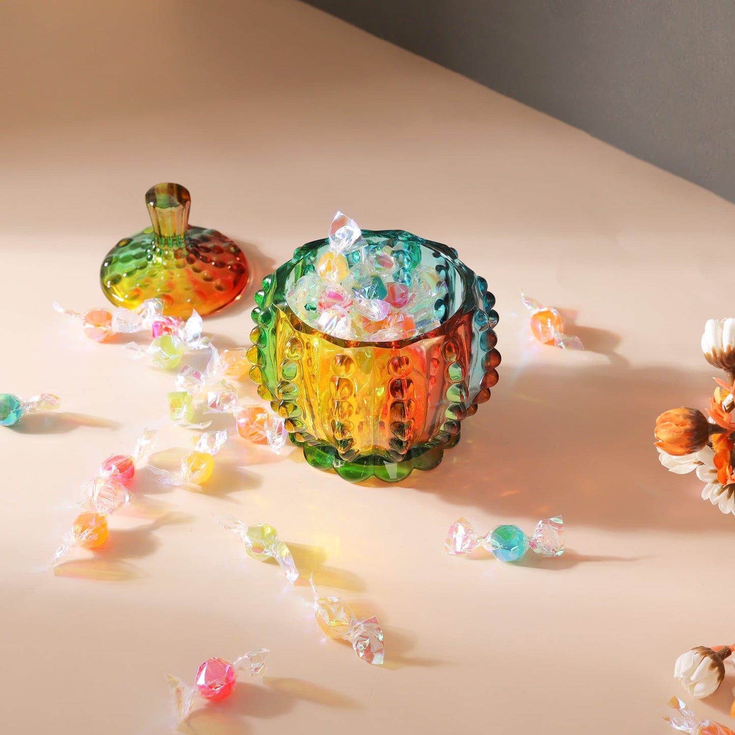 Iridescent Crystal Glass Candy Jar with Lid