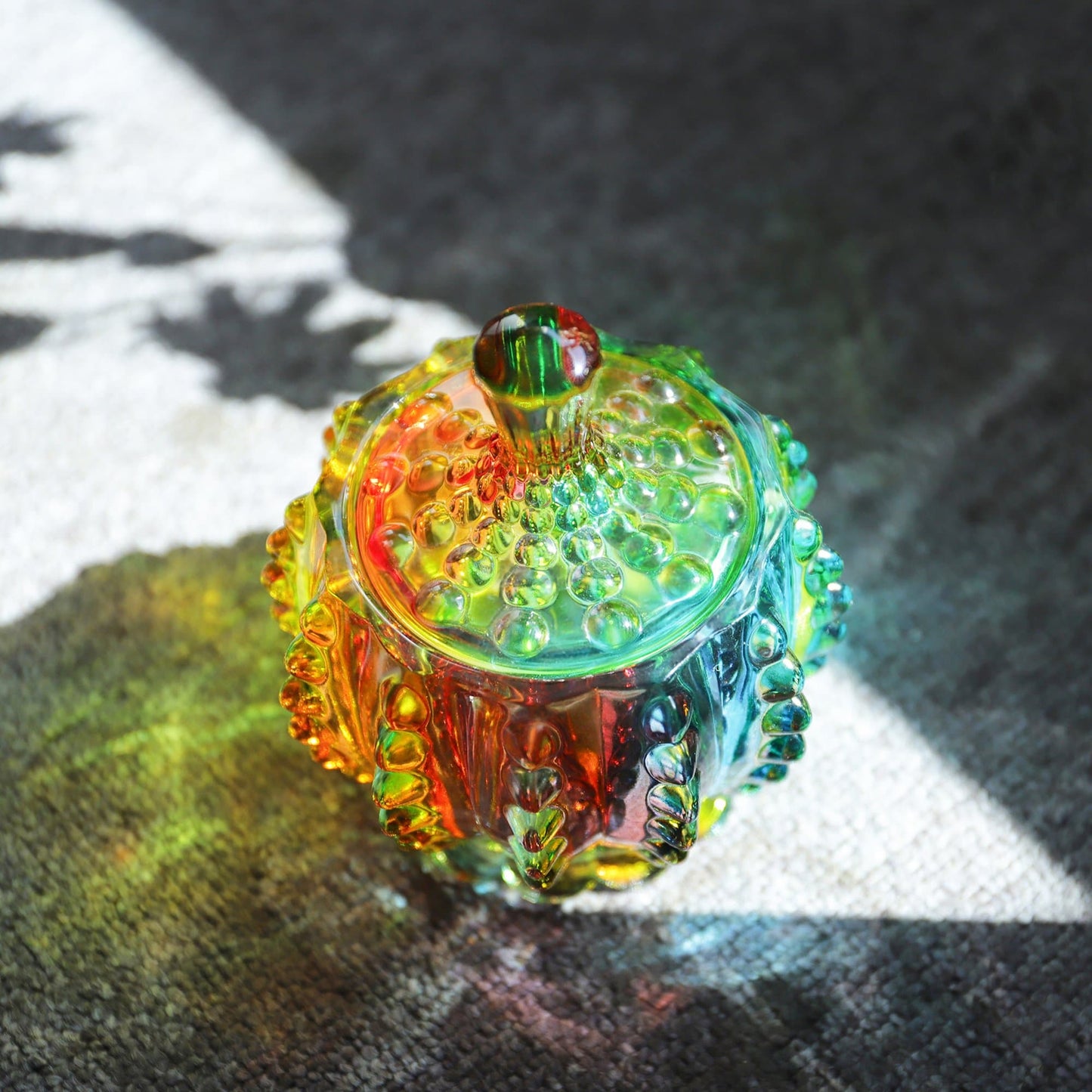 Iridescent Crystal Glass Candy Jar with Lid