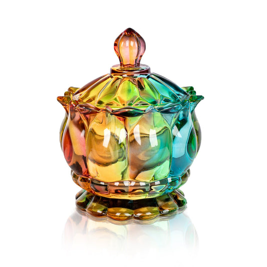 Iridescent Crystal Glass Candy Jar with Lid