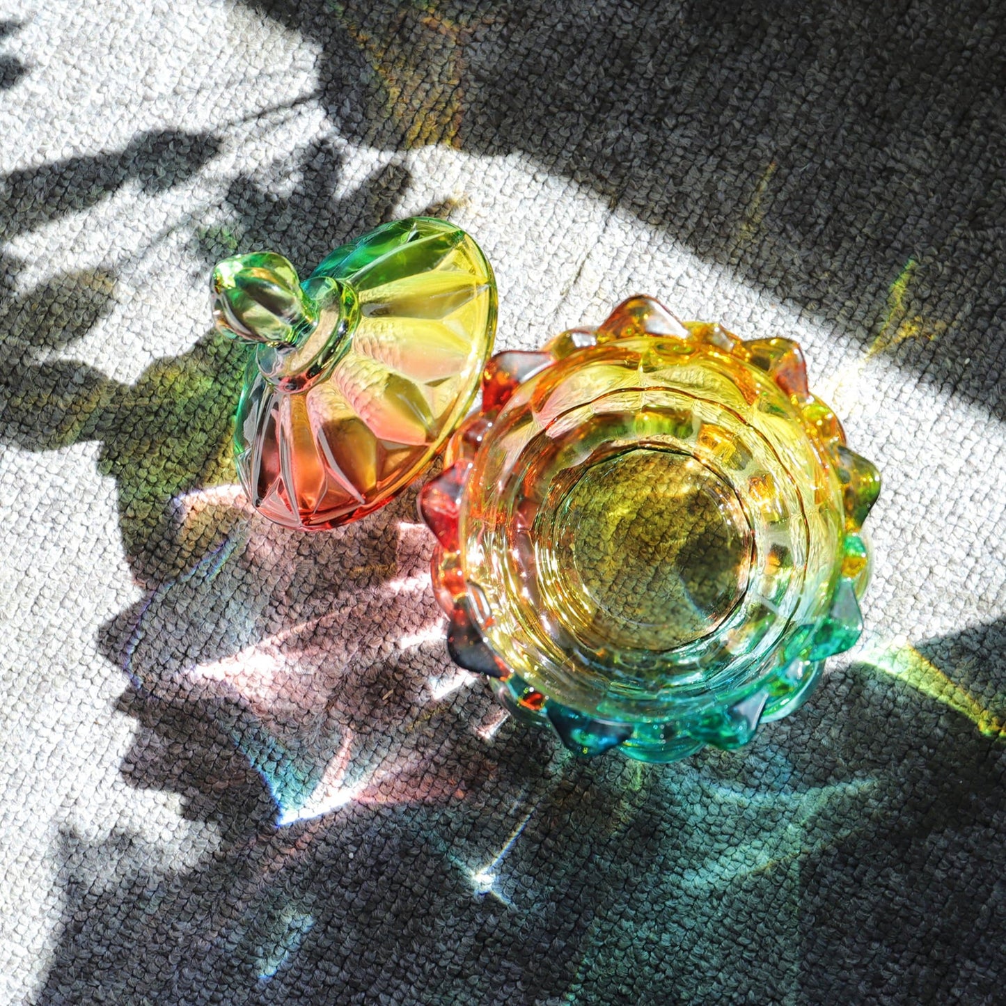 Iridescent Crystal Glass Candy Jar with Lid