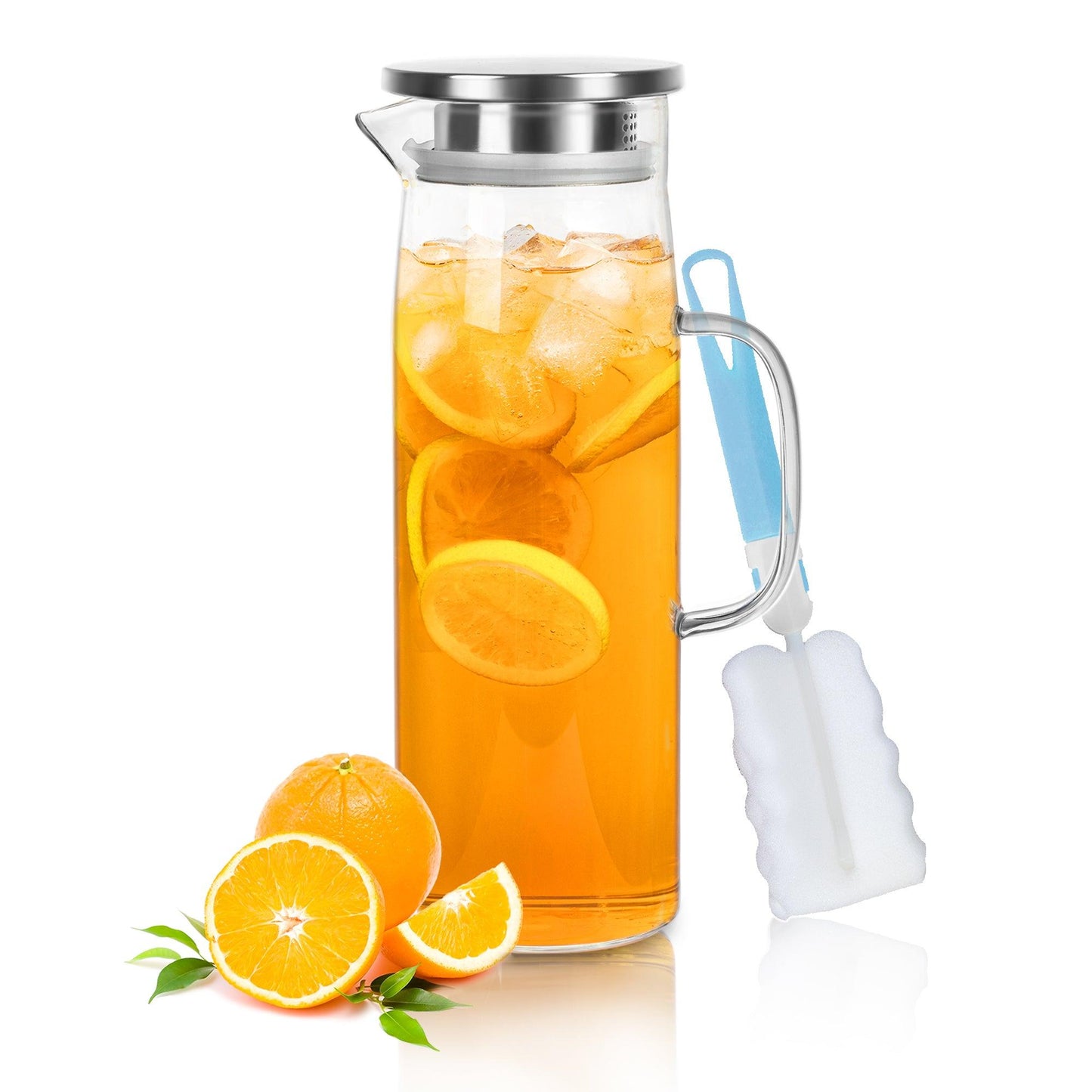 Heat-Resistant Borosilicate Glass Pitcher with Detachable Lid, 51 oz