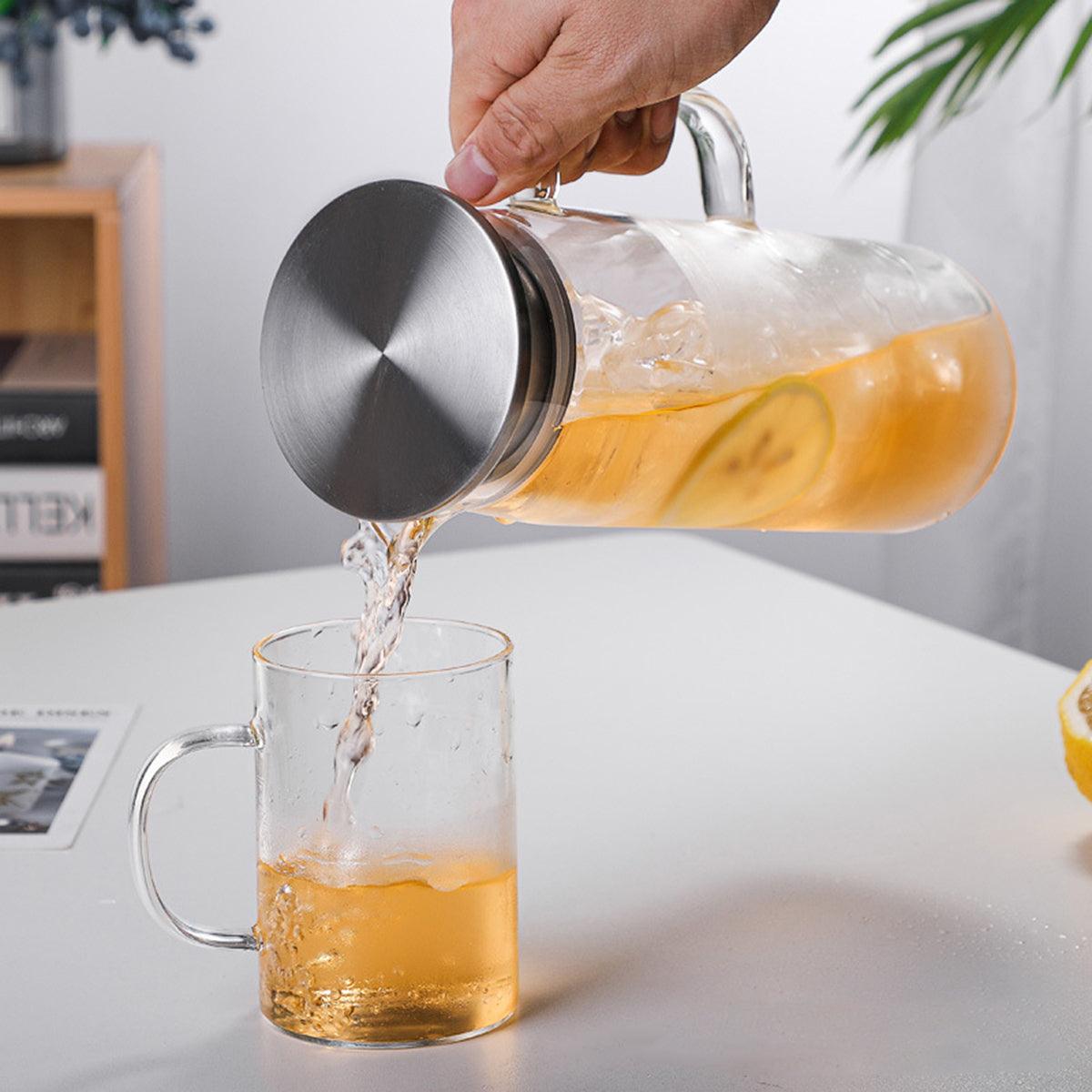 Heat-Resistant Borosilicate Glass Pitcher with Detachable Lid, 51 oz