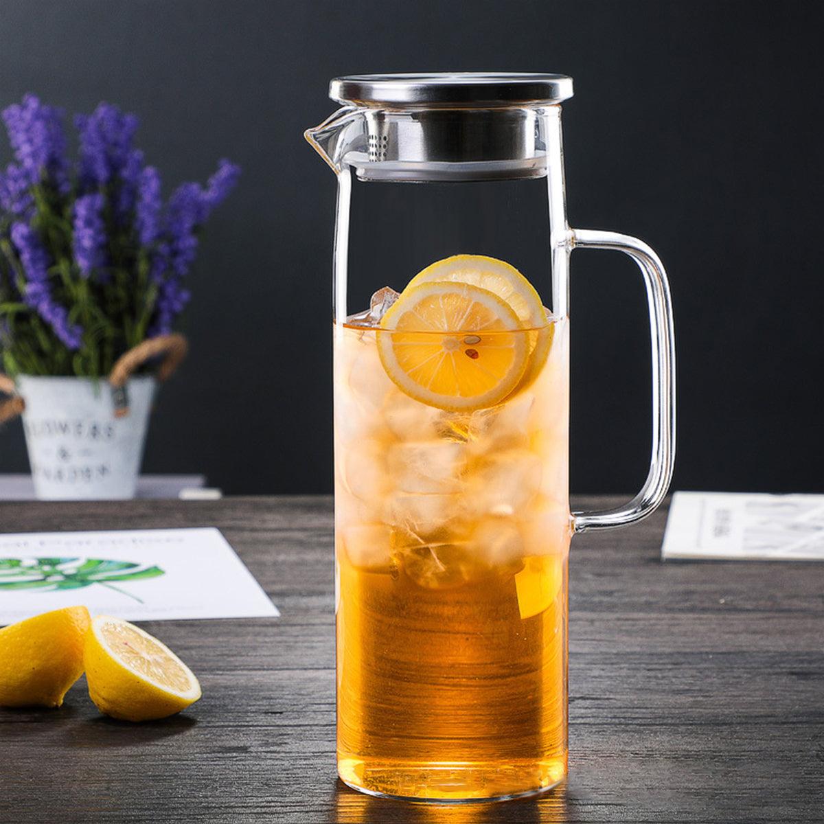 Heat-Resistant Borosilicate Glass Pitcher with Detachable Lid, 51 oz