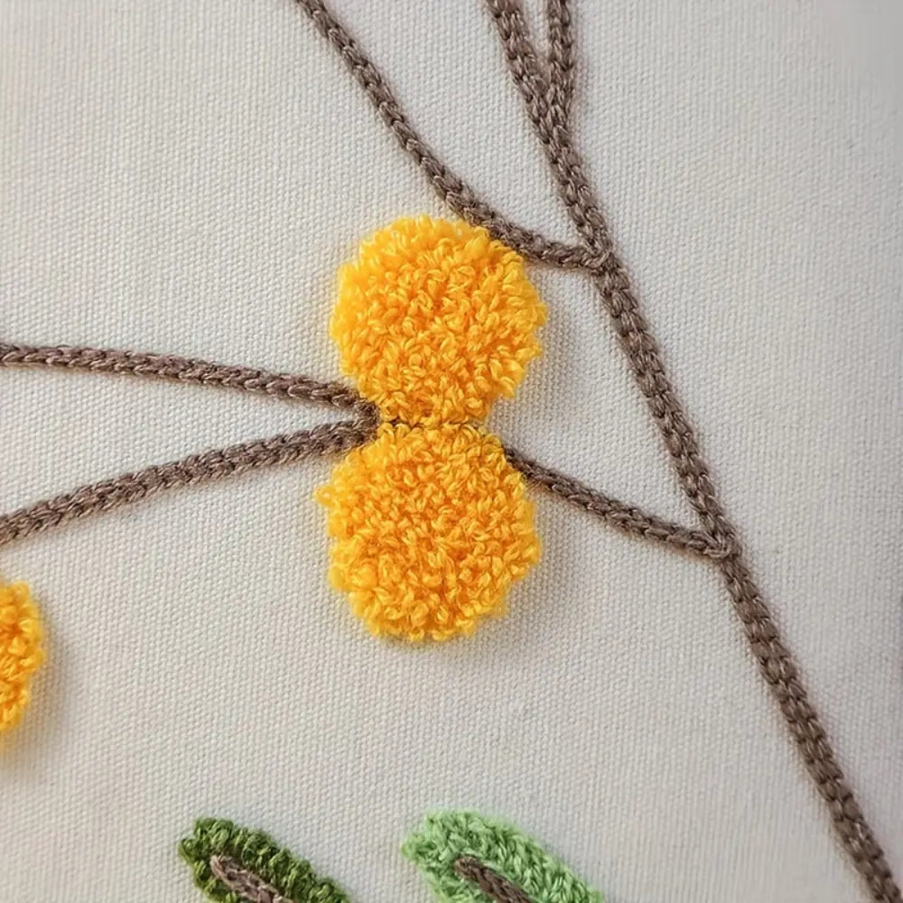 Yellow Floral Leaf Embroidery Cushion Cover