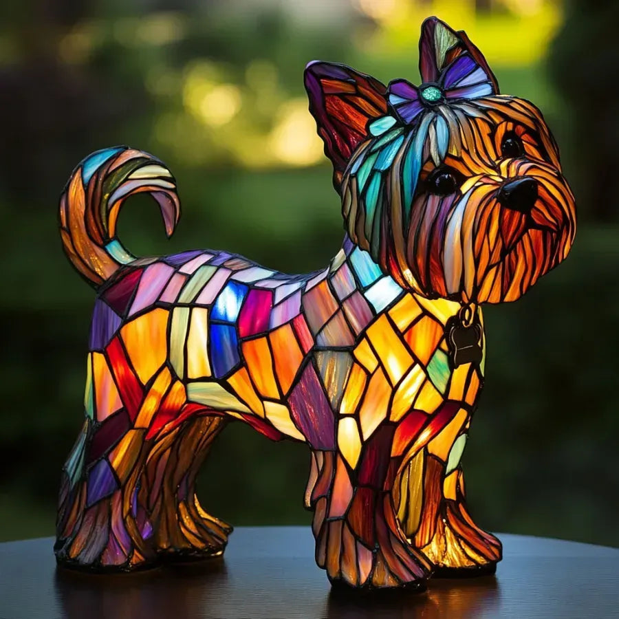 Stained Glass Dog Table Lamp with Colorful Ambient Light