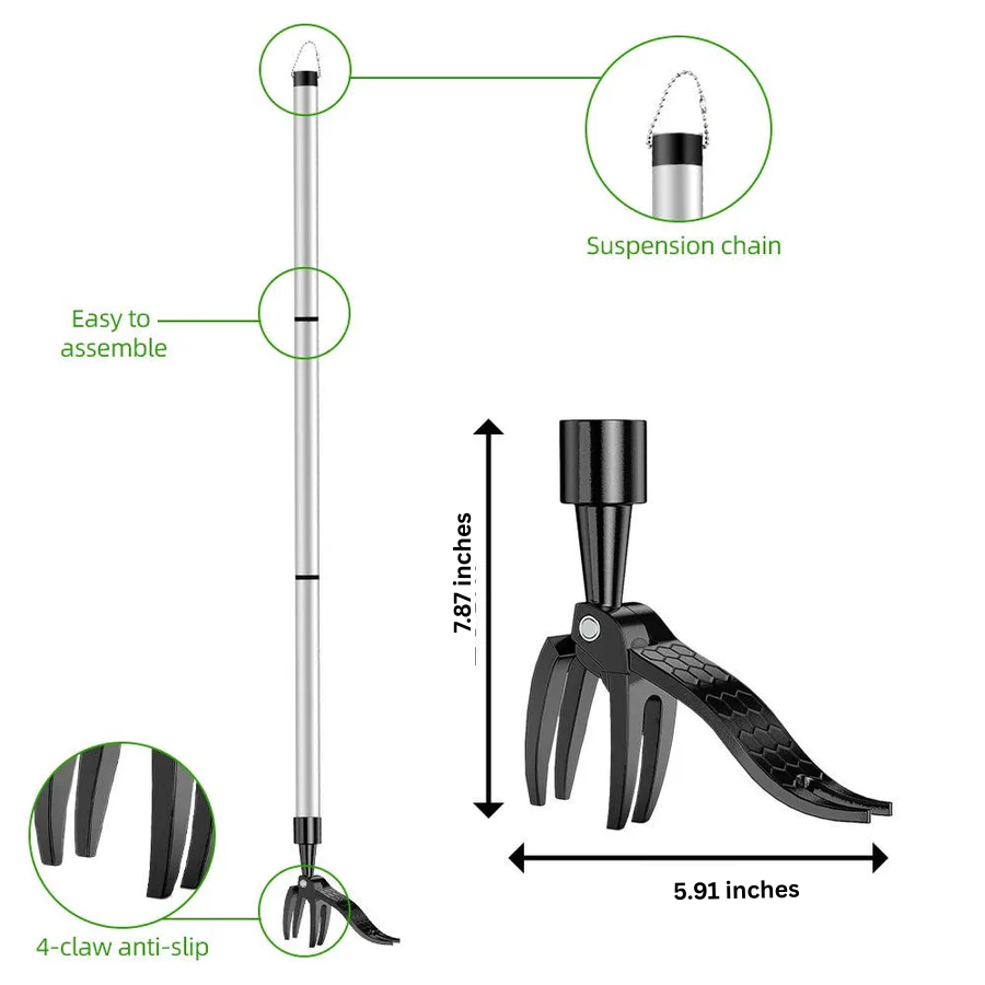 Stand Up Weed Puller Tool with 4 Claw Root Removal and Foot Pedal