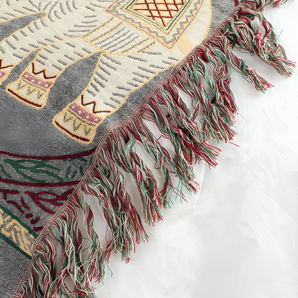 Elephant Print Cotton Gauze Tassel Blanket