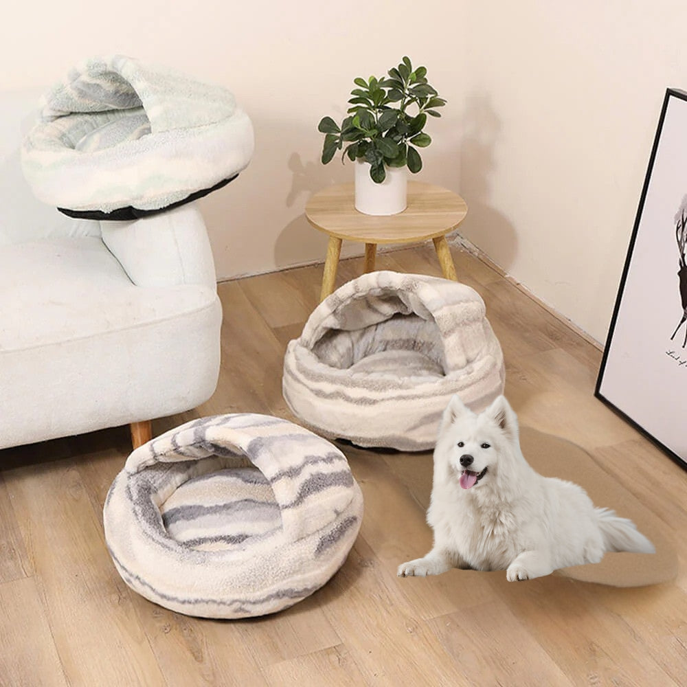 Marble Striped Semi-Enclosed Pet Bed