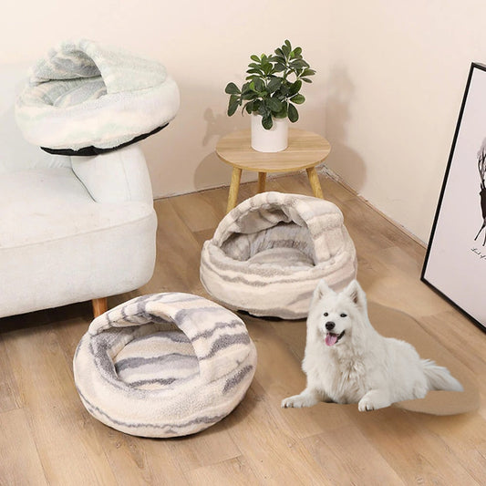 Marble Striped Semi-Enclosed Pet Bed