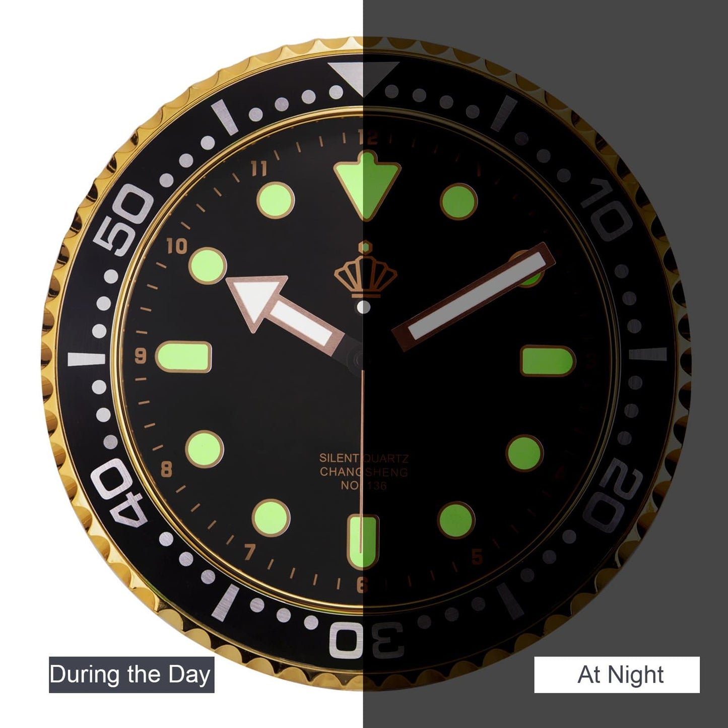 Silent Glowing Black Wall Clock