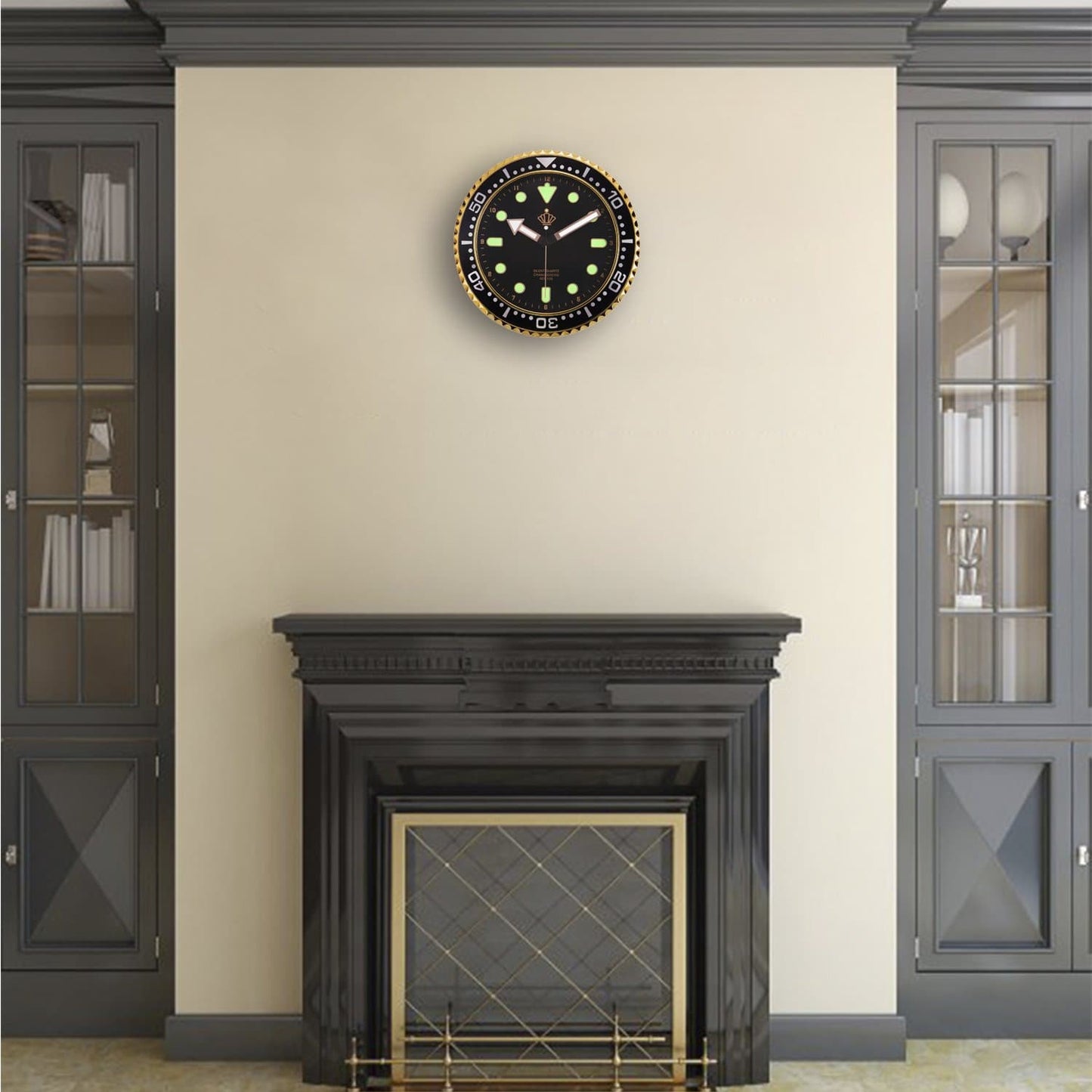 Silent Glowing Black Wall Clock