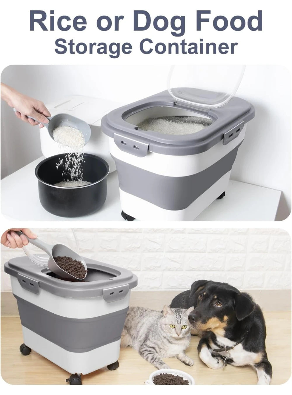 Foldable Food Storage Container with Wheels and Airtight Lid