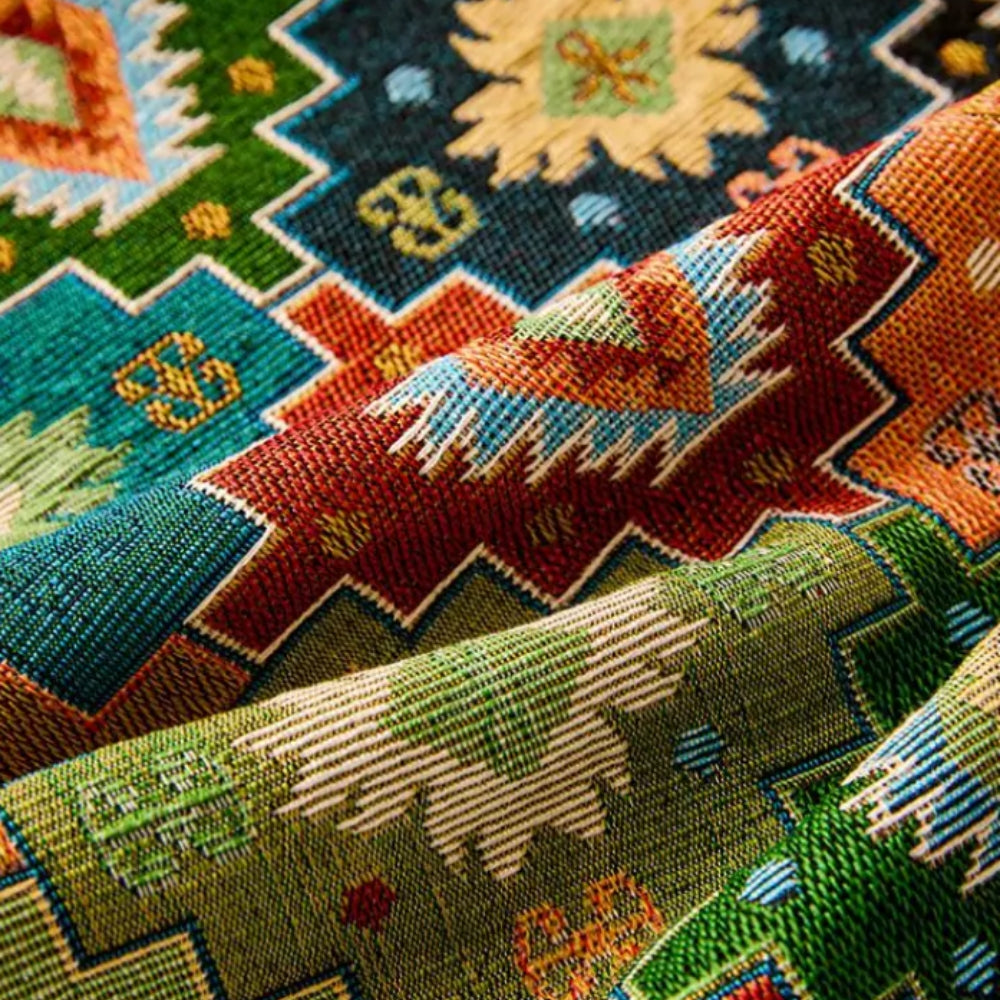 Geometric Kilim Sofa Cover with Tassel Edge