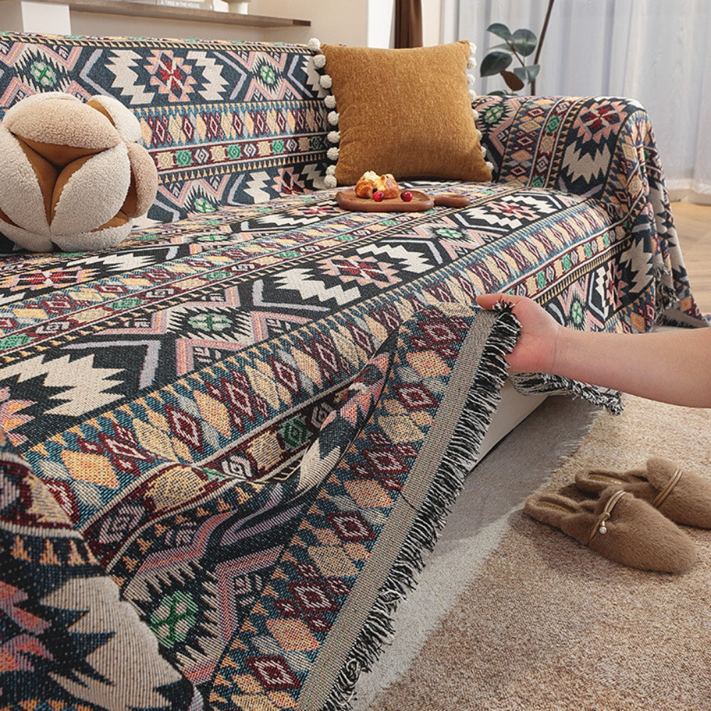 Boho Chenille Sofa Cover with Tassel Edges
