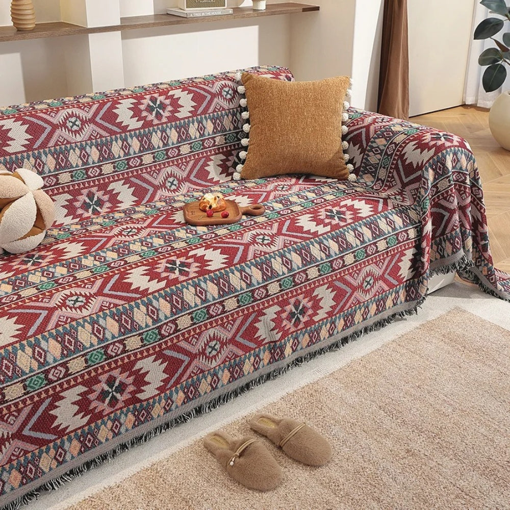 Boho Chenille Sofa Cover with Tassel Edges