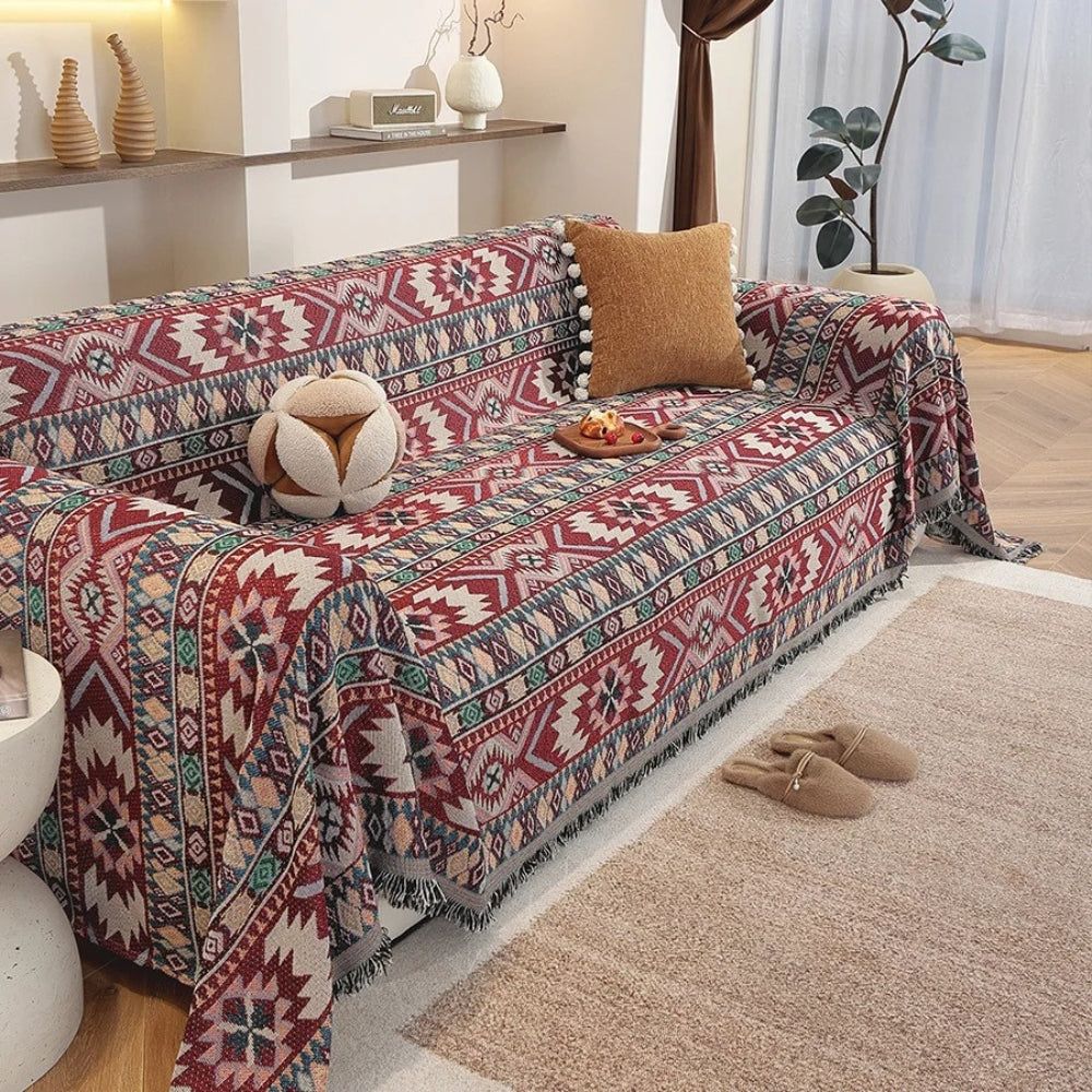 Boho Chenille Sofa Cover with Tassel Edges
