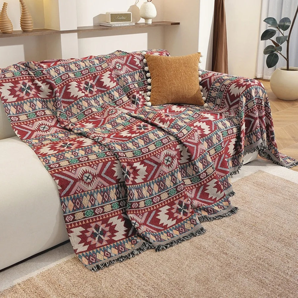 Boho Chenille Sofa Cover with Tassel Edges