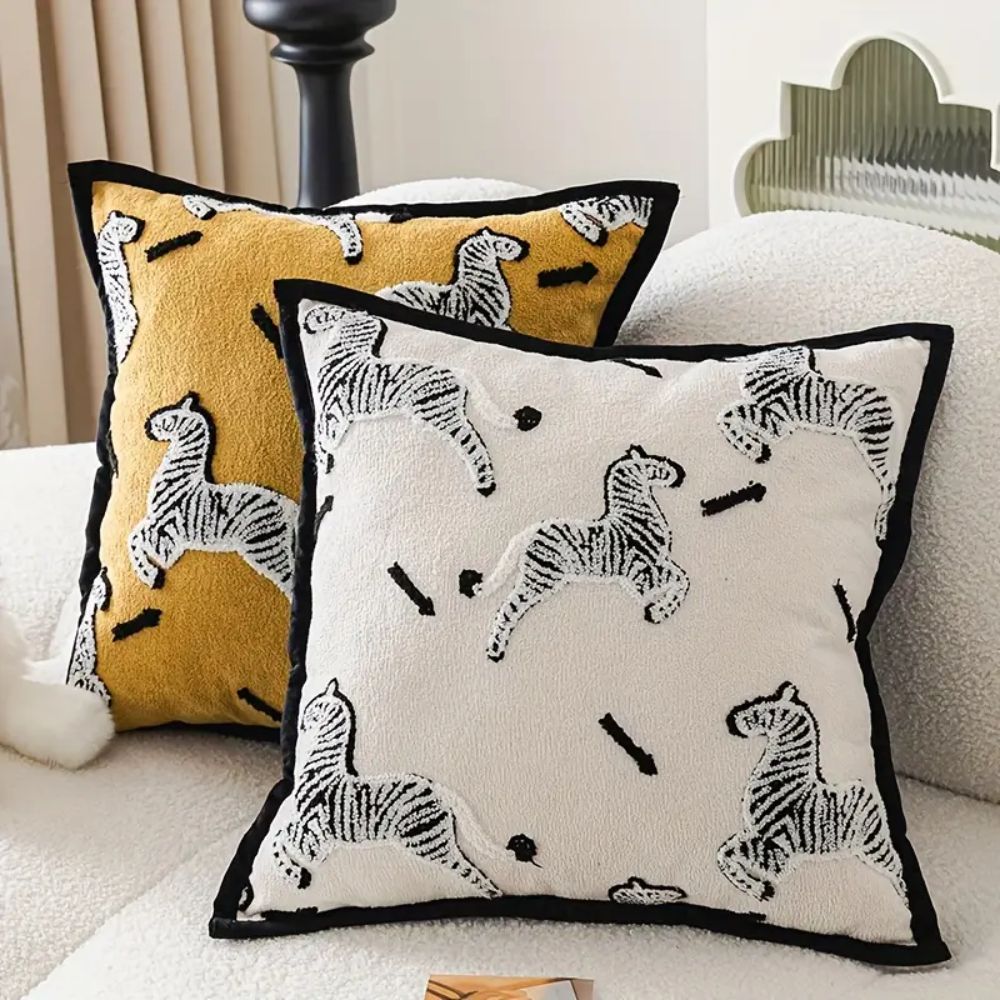 Zebra Dash Geometric Chenille Cushion Cover