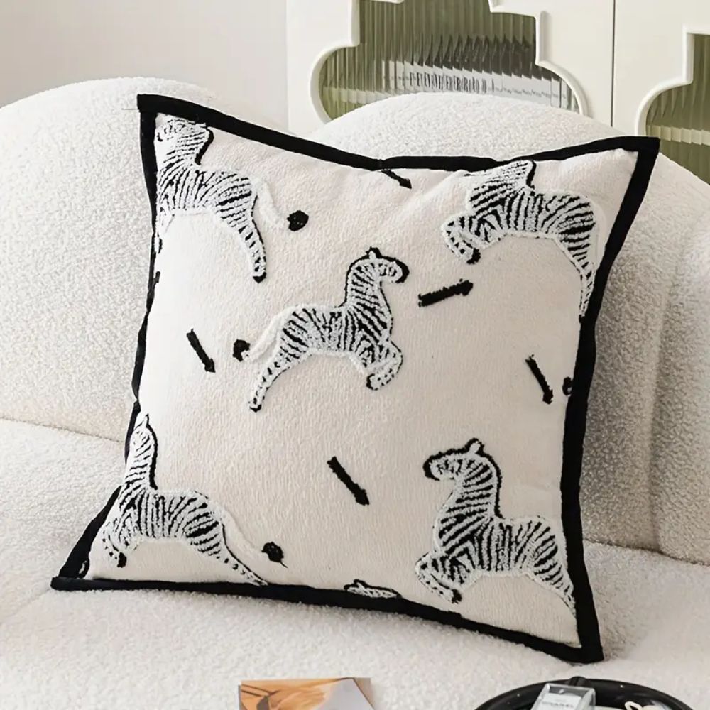 Zebra Dash Geometric Chenille Cushion Cover