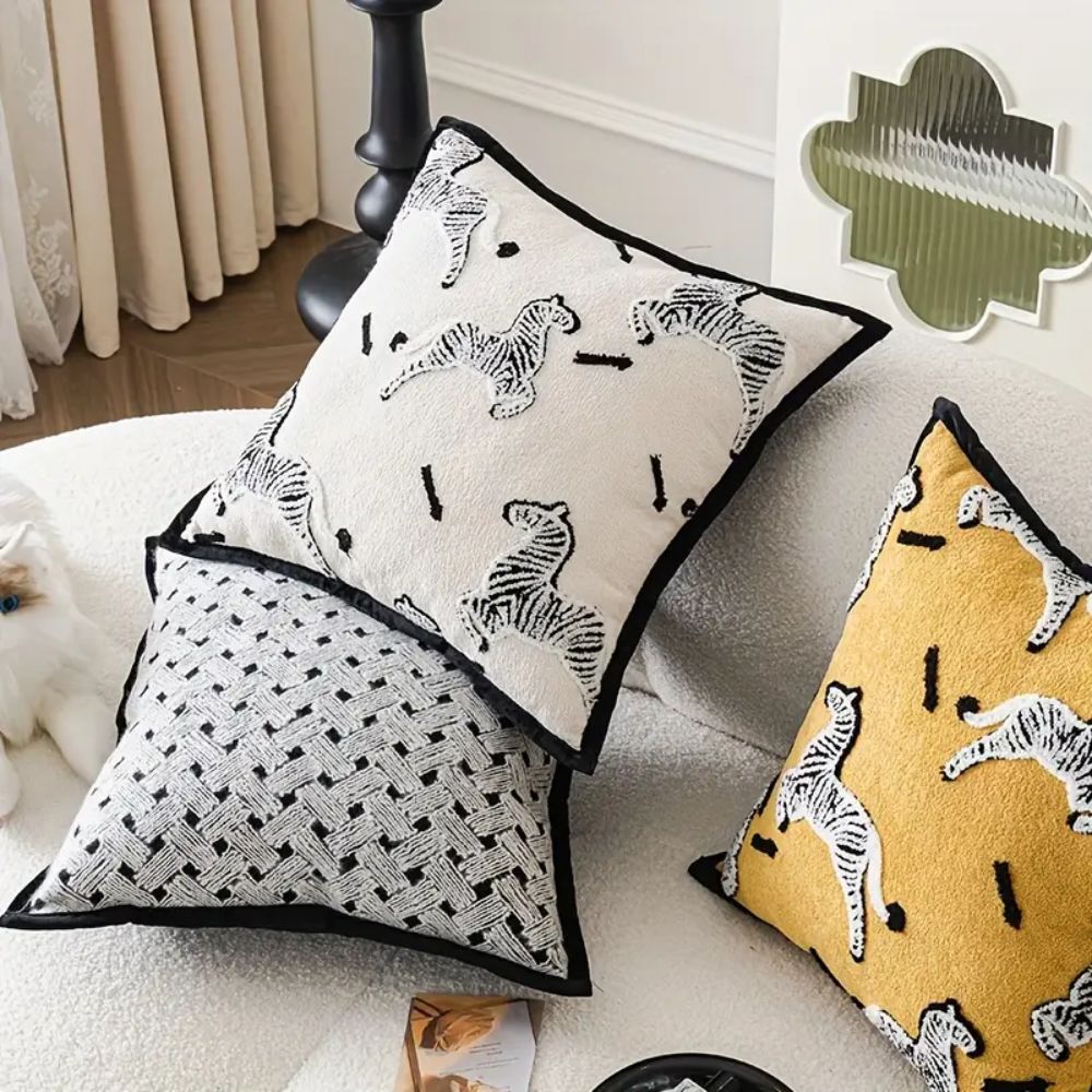 Zebra Dash Geometric Chenille Cushion Cover
