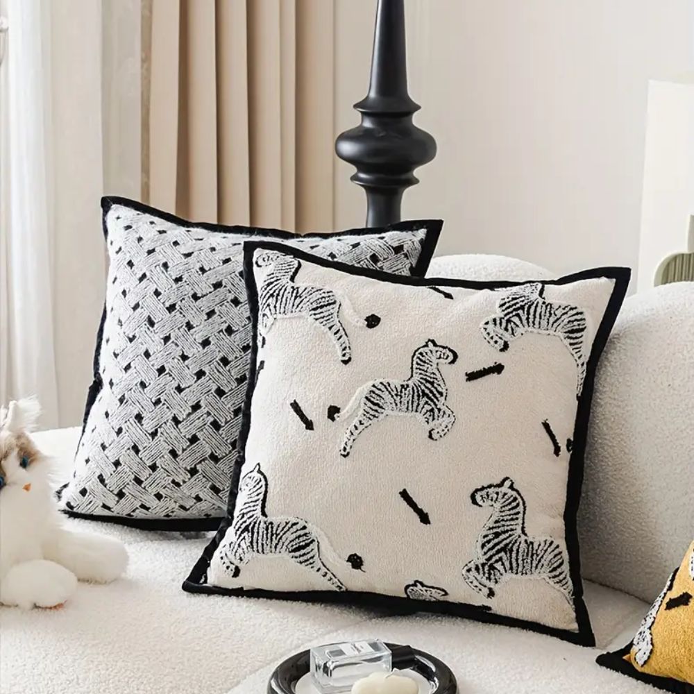 Zebra Dash Geometric Chenille Cushion Cover