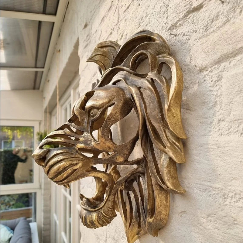 Lion Head Wall Sculpture - Regal Resin Art Decor