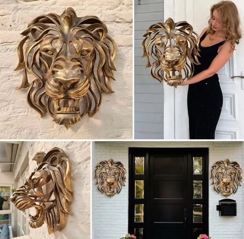 Lion Head Wall Sculpture - Regal Resin Art Decor