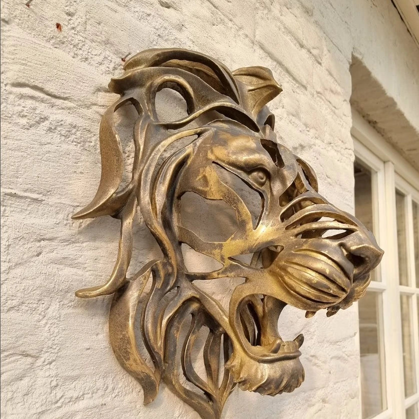 Lion Head Wall Sculpture - Regal Resin Art Decor