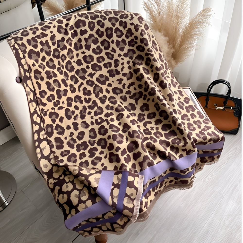 Reversible Leopard Print Wool Blend Shawl Scarf