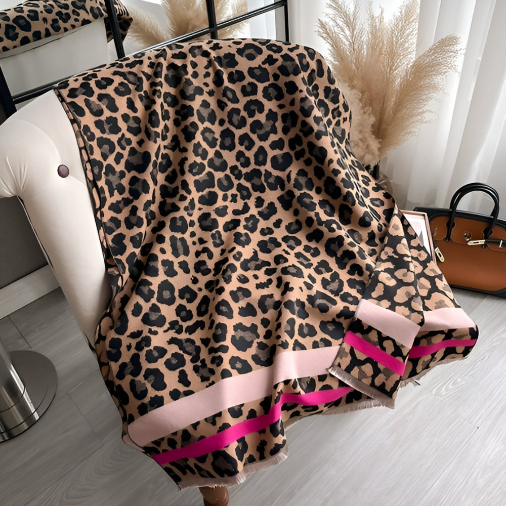 Reversible Leopard Print Wool Blend Shawl Scarf