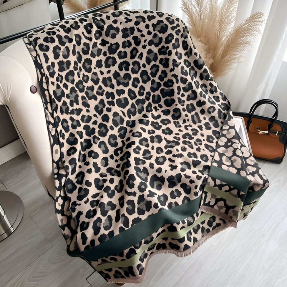 Reversible Leopard Print Wool Blend Shawl Scarf