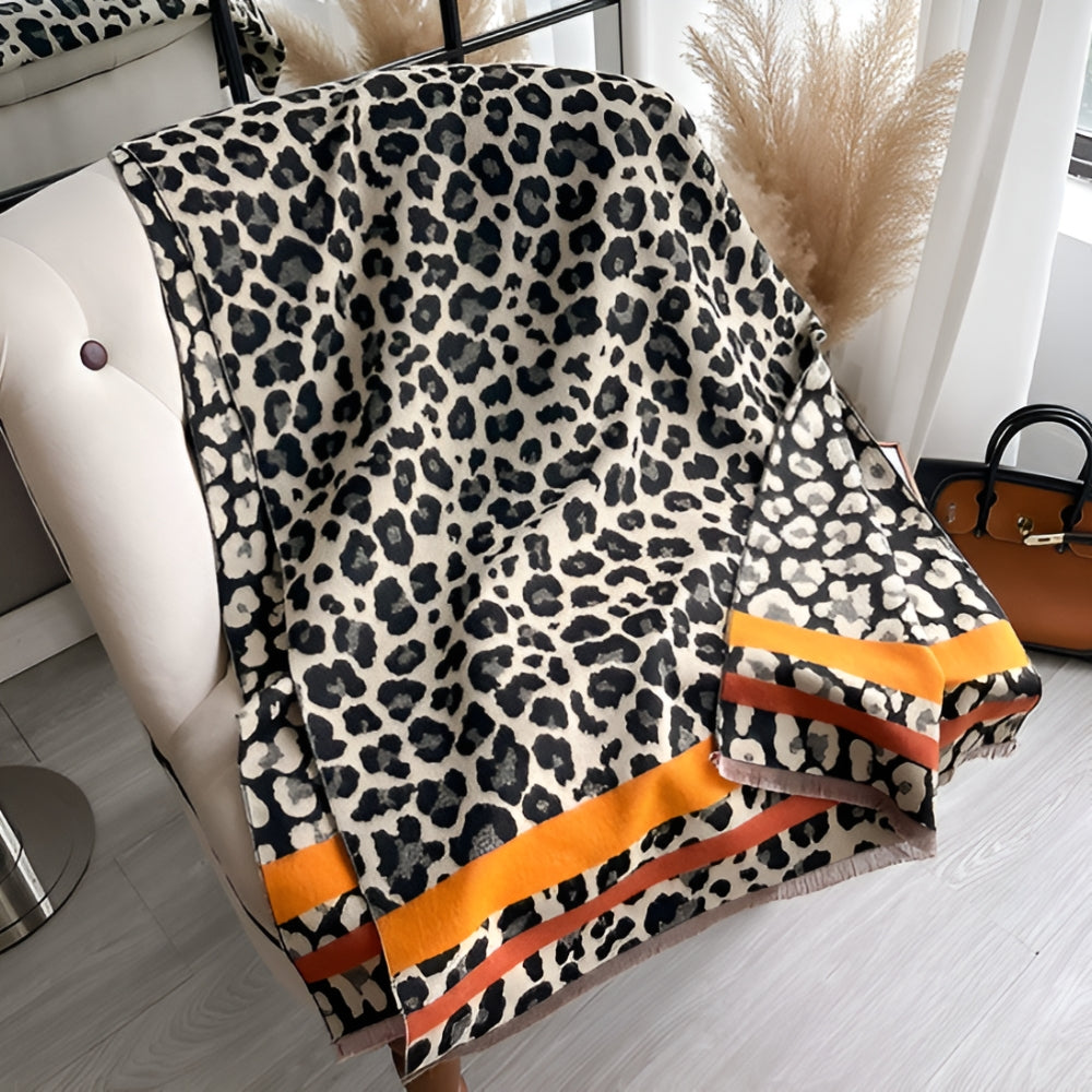 Reversible Leopard Print Wool Blend Shawl Scarf